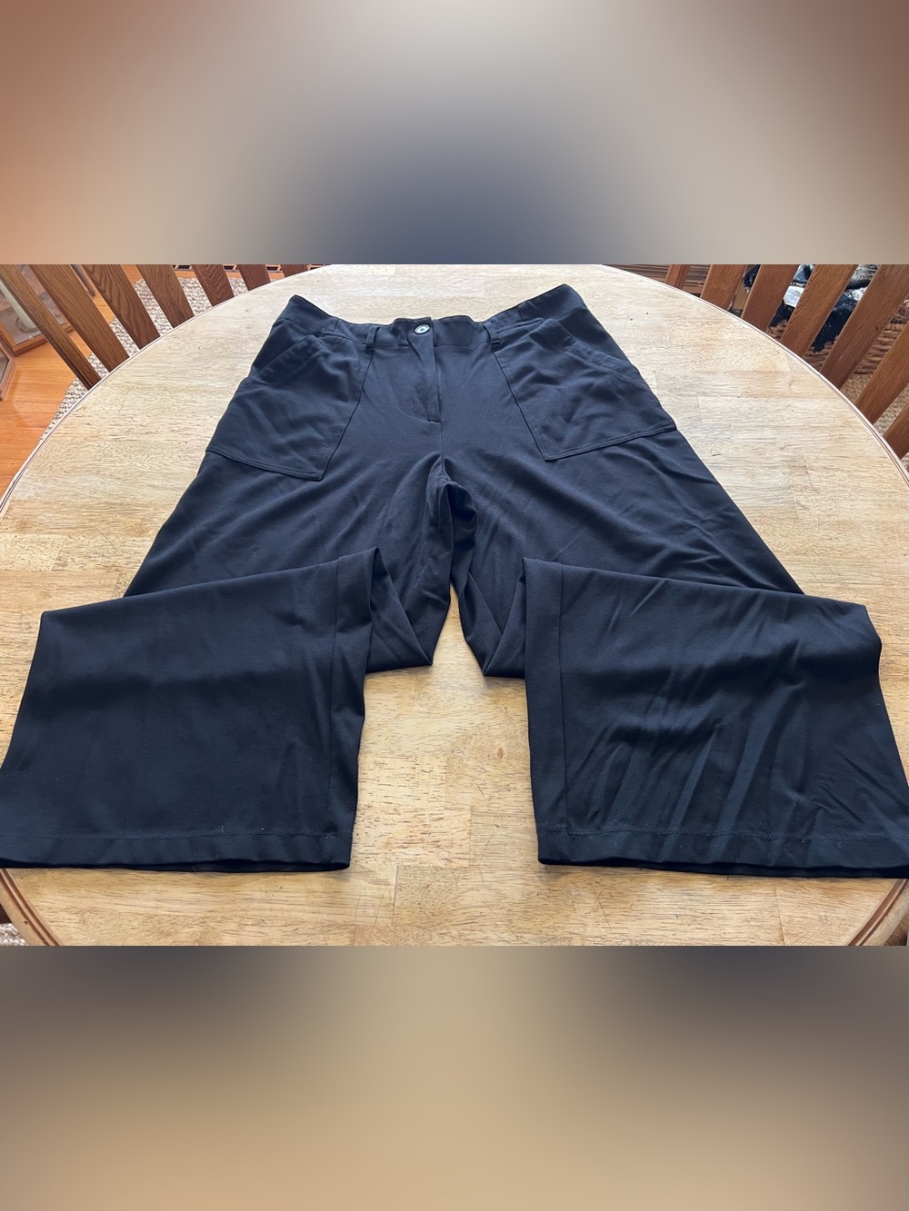 So Comfortable! Black Wide Leg Trousers with Front and Back Patch Pockets